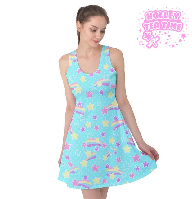 Starry party blue sleeveless skater dress [made to order]