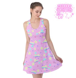 Starry party pink sleeveless skater dress [made to order]