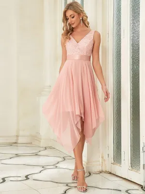 Stunning V Neck Lace & Chiffon Prom Dress for Women