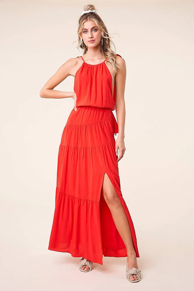 Sugarlips Night Out Ruffle Cross Back Maxi Dress