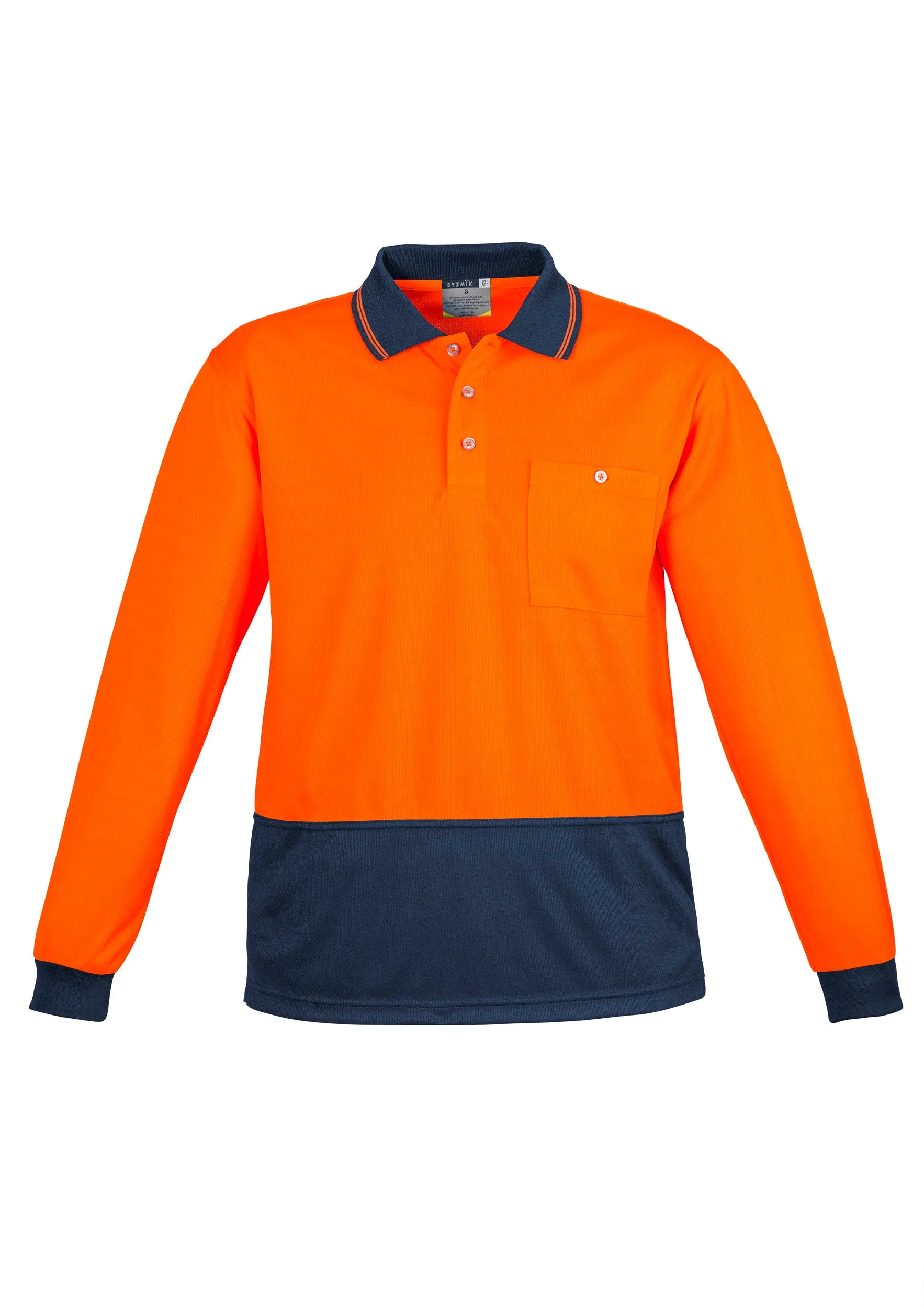 Syzmik Workwear | Unisex Hi Vis Basic Spliced Long Sleeve Polo | ZH232