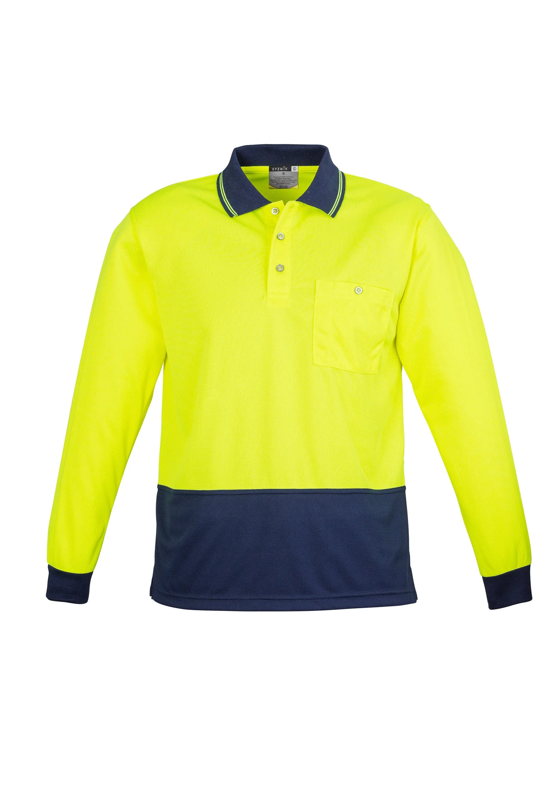 Syzmik Workwear | Unisex Hi Vis Basic Spliced Long Sleeve Polo | ZH232