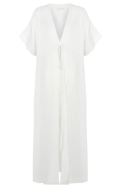 The Handloom Juniper Kimono | White