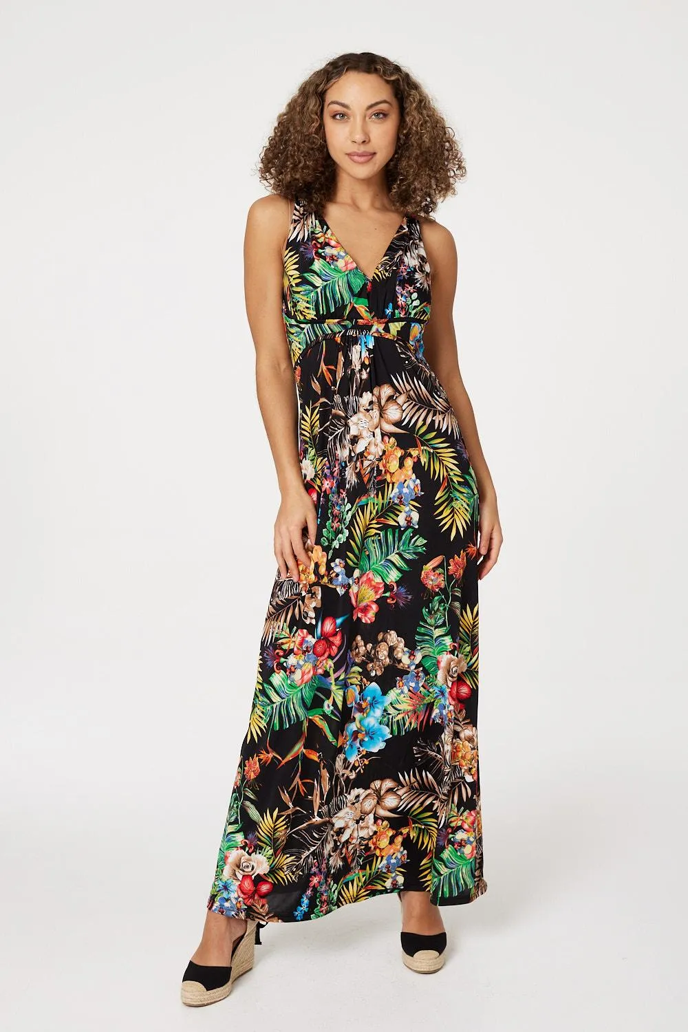 Tropical Print Empire Maxi Dress