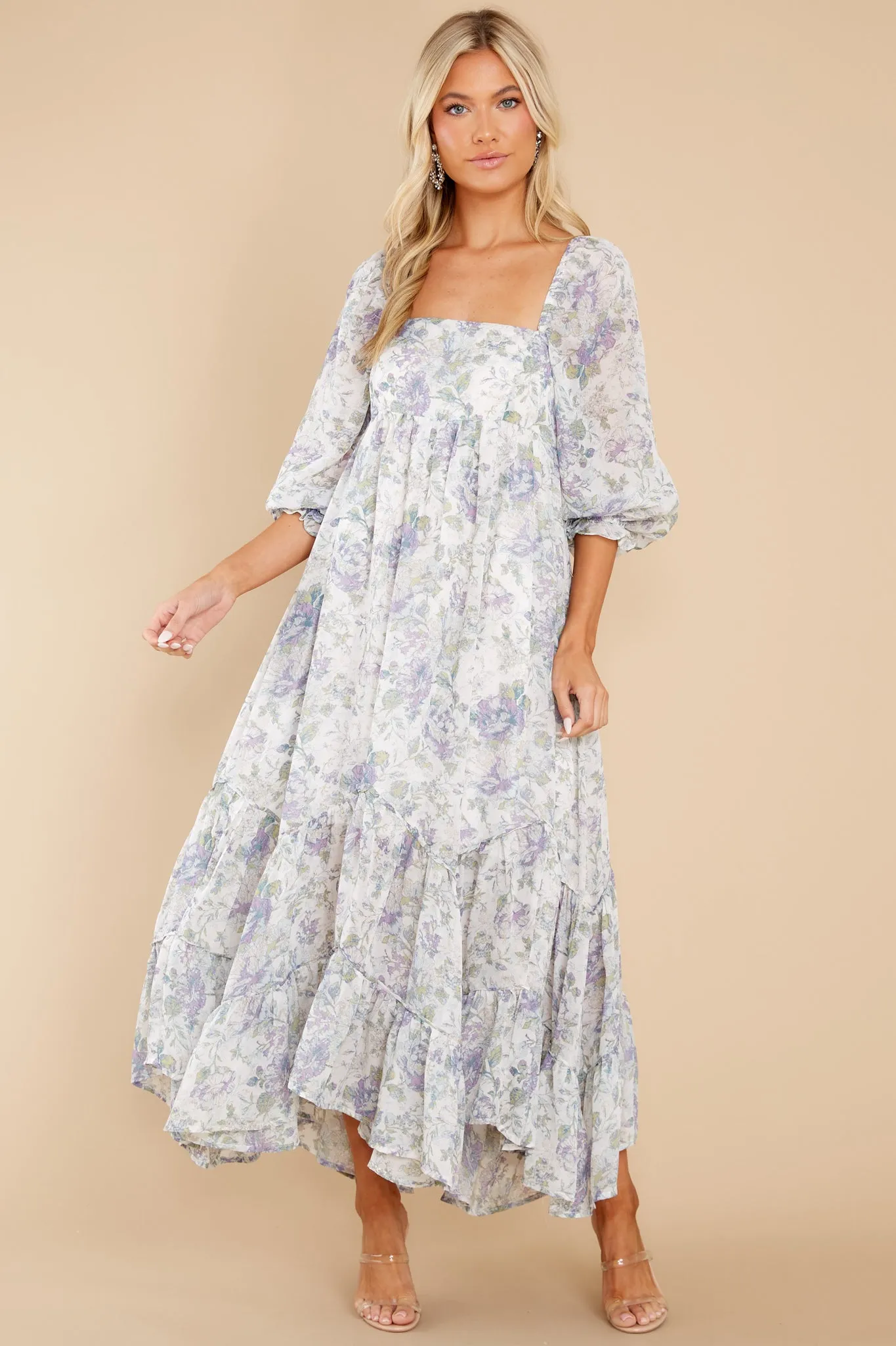 Twirling About Blue Floral Print Maxi Dress