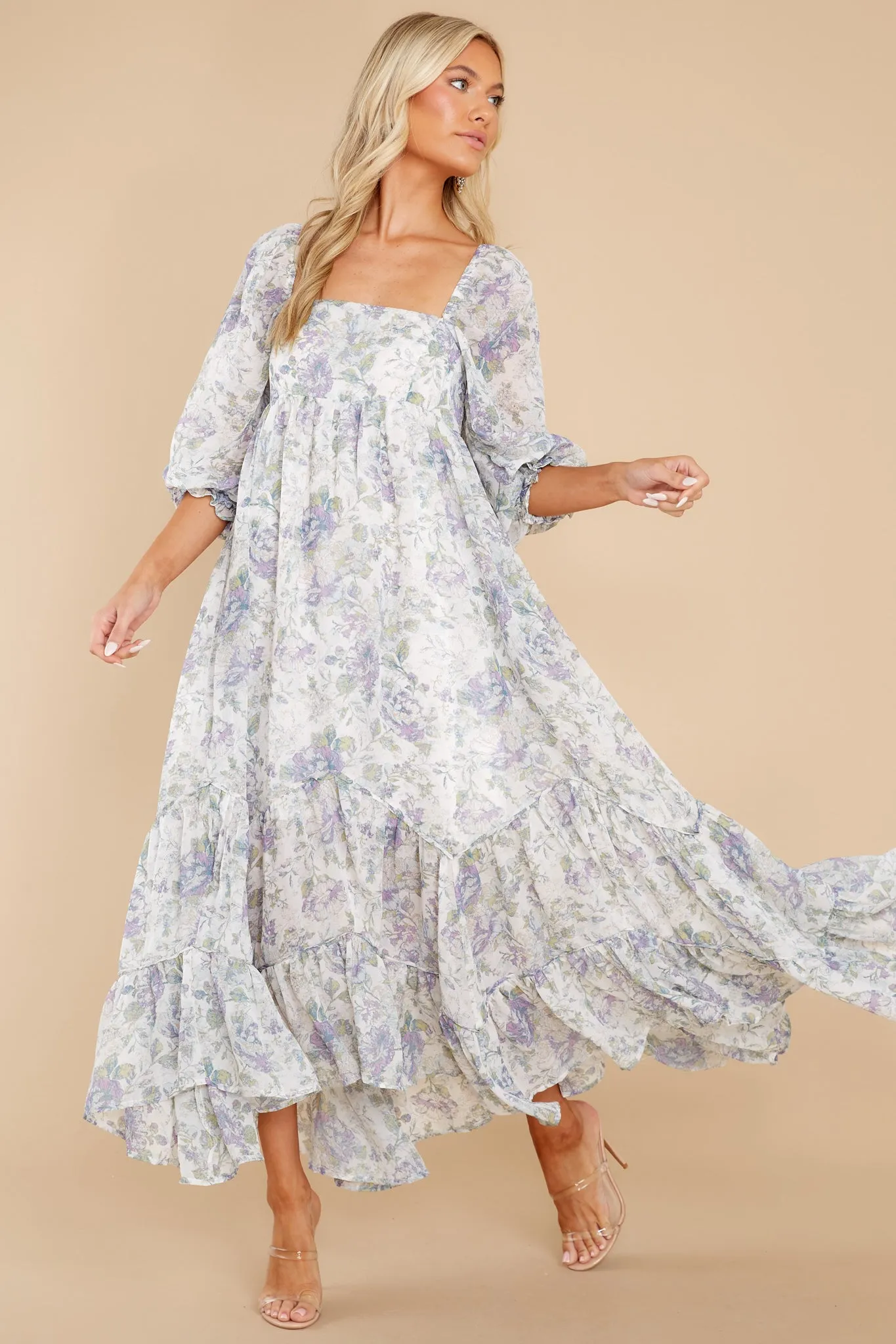 Twirling About Blue Floral Print Maxi Dress