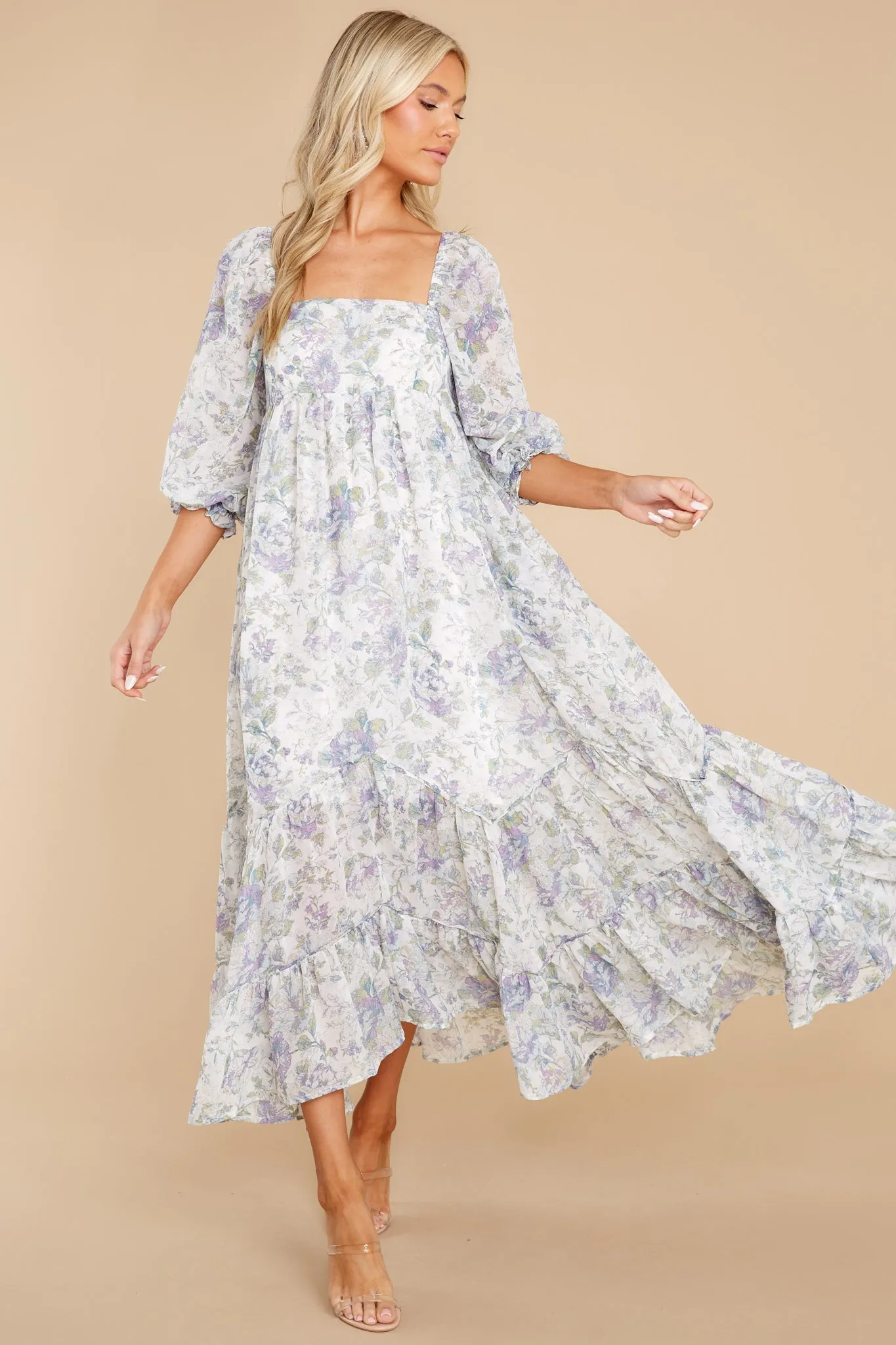 Twirling About Blue Floral Print Maxi Dress