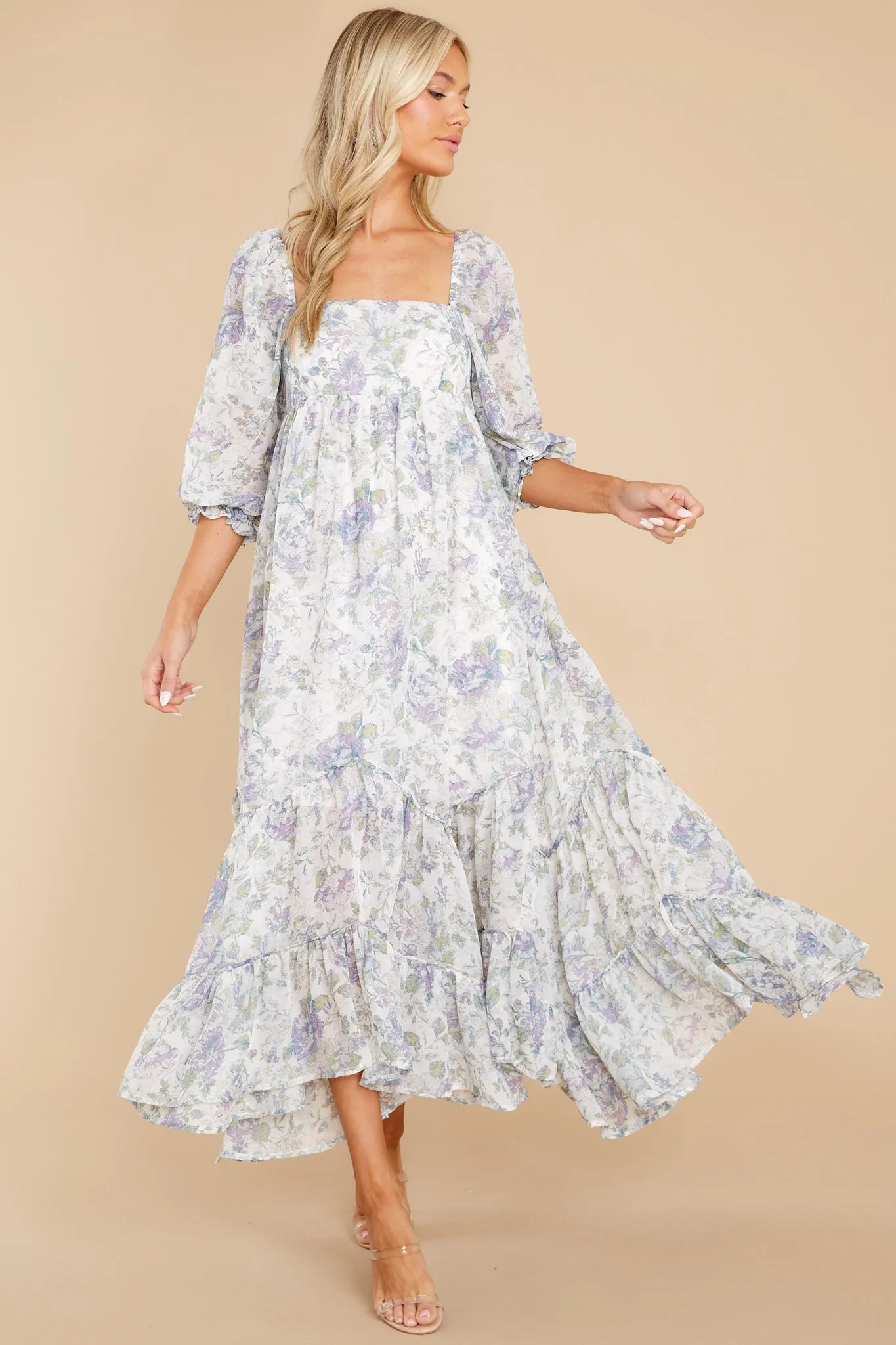 Twirling About Blue Floral Print Maxi Dress