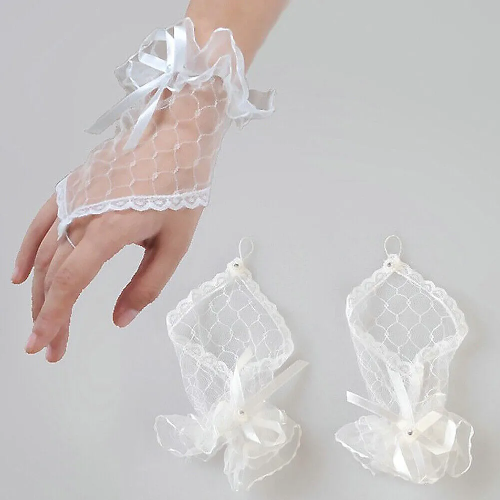 US 1~2Pairs Women Lace Fingerless Costume Gloves Bridal Wedding Party Wrist-long