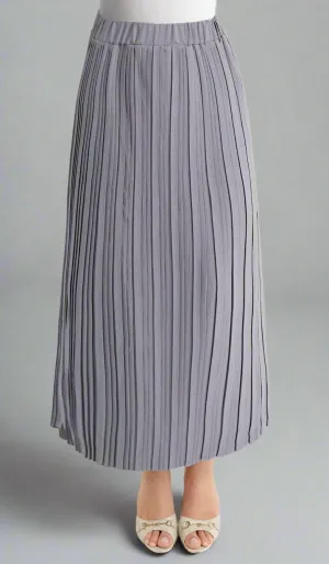 Valia Pleated Long Maxi Skirt - Pearl Gray