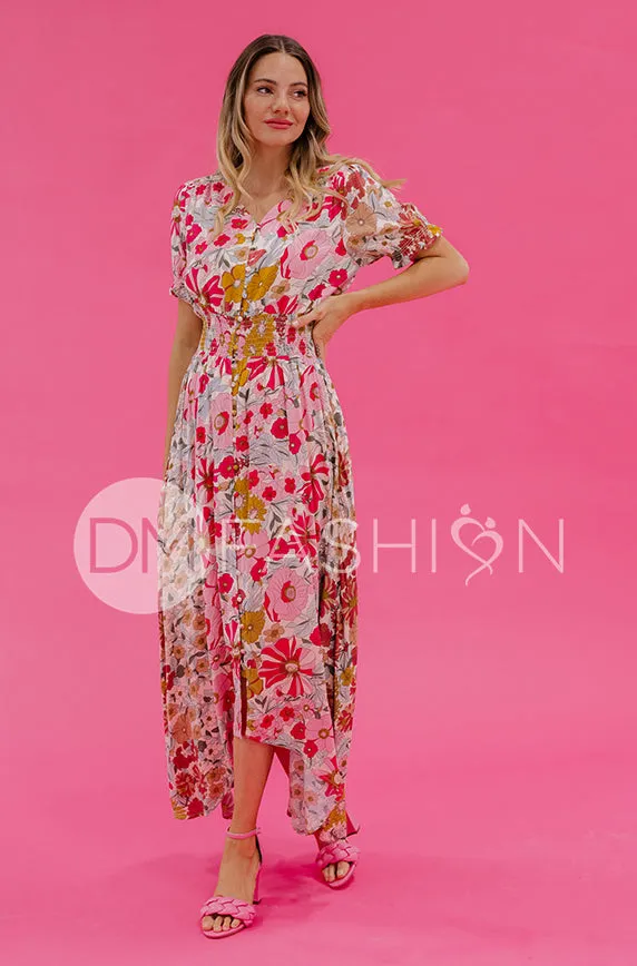 Verona Multi Pink Floral Dress - DM Exclusive - Nursing Friendly - Maternity Friendly - FINAL SALE - FINAL FEW