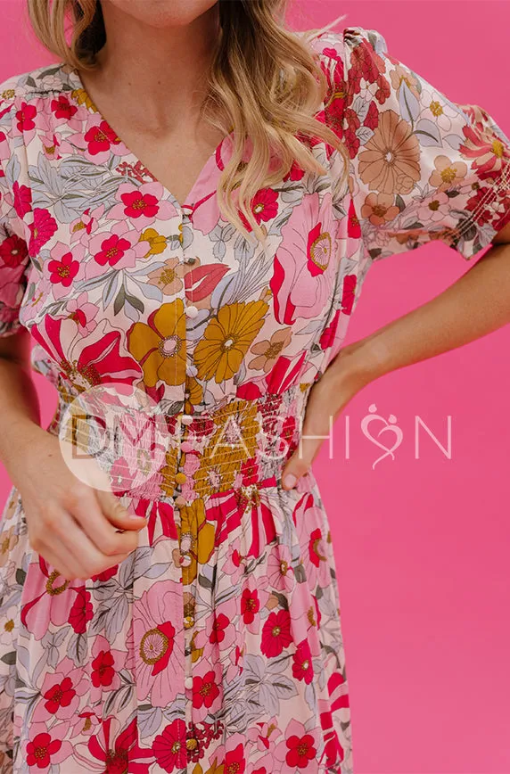 Verona Multi Pink Floral Dress - DM Exclusive - Nursing Friendly - Maternity Friendly - FINAL SALE - FINAL FEW