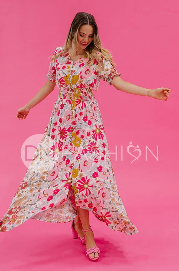 Verona Multi Pink Floral Dress - DM Exclusive - Nursing Friendly - Maternity Friendly - FINAL SALE - FINAL FEW