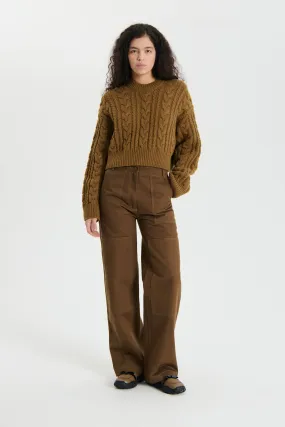 VIBEKE | JUMPER FISHERMAN KNIT LIGHT BROWN