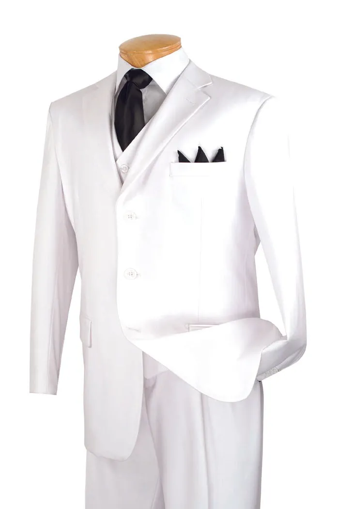 Vinci Regular Fit Suit 3 Button 3 Piece White V-3PP