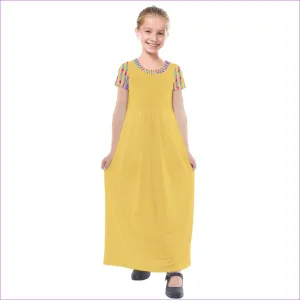 Vivid Weaved Kids Girls Short Sleeve Maxi Dress