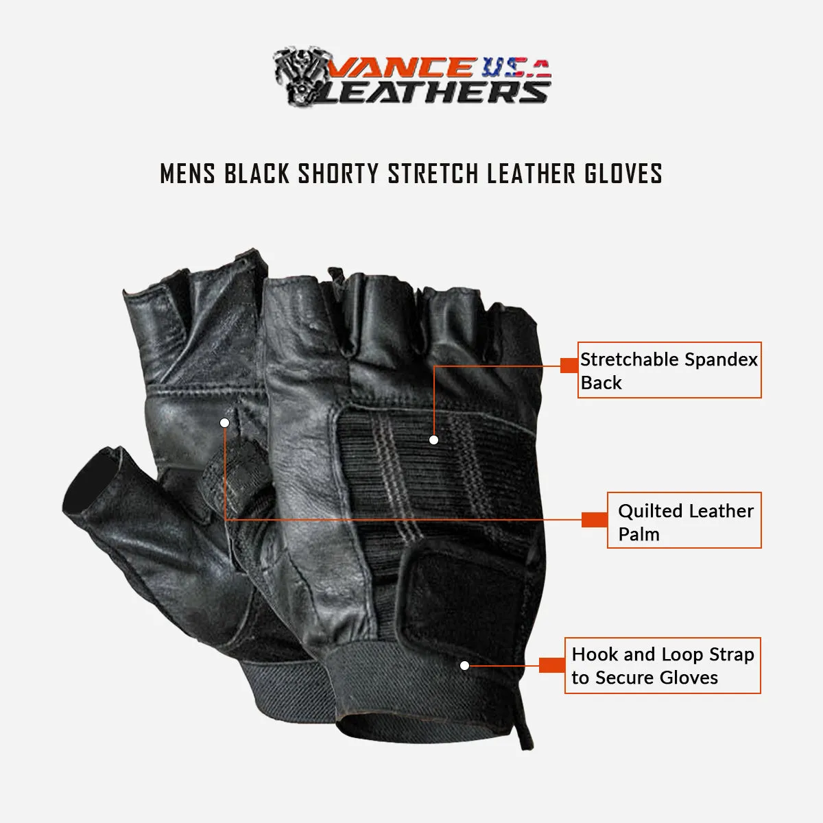 VL428 Vance Leather Spandex and Leather Shorty Glove