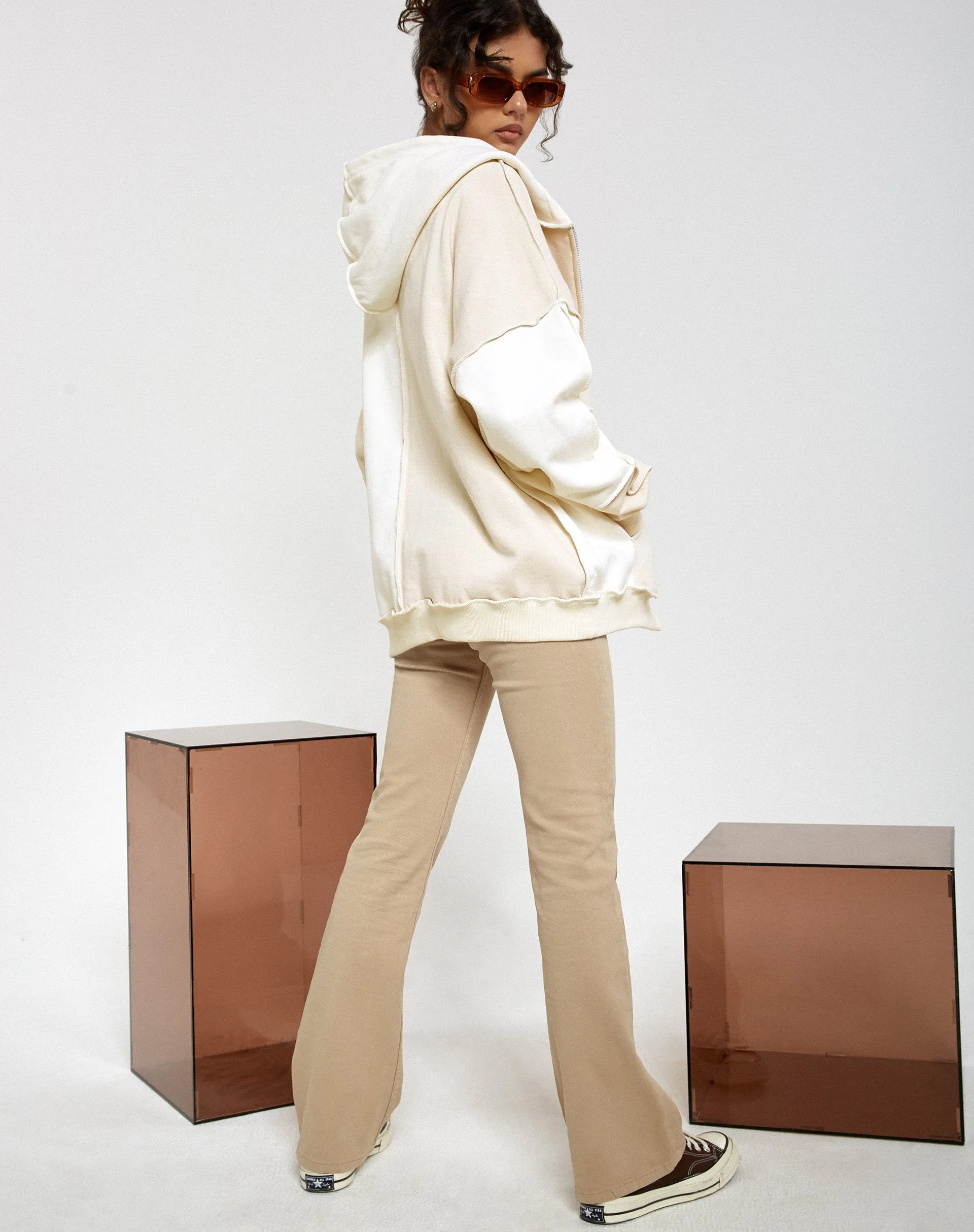 Wati Hoodie in Panelled Ivory and Winter White