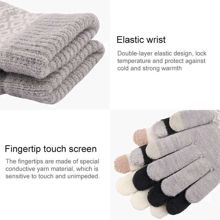 Winter Touch Screen Gloves Women Men Warm Stretch Knit Mittens Imitation Wool Thicken Full Finger Gloves(C-Grey)