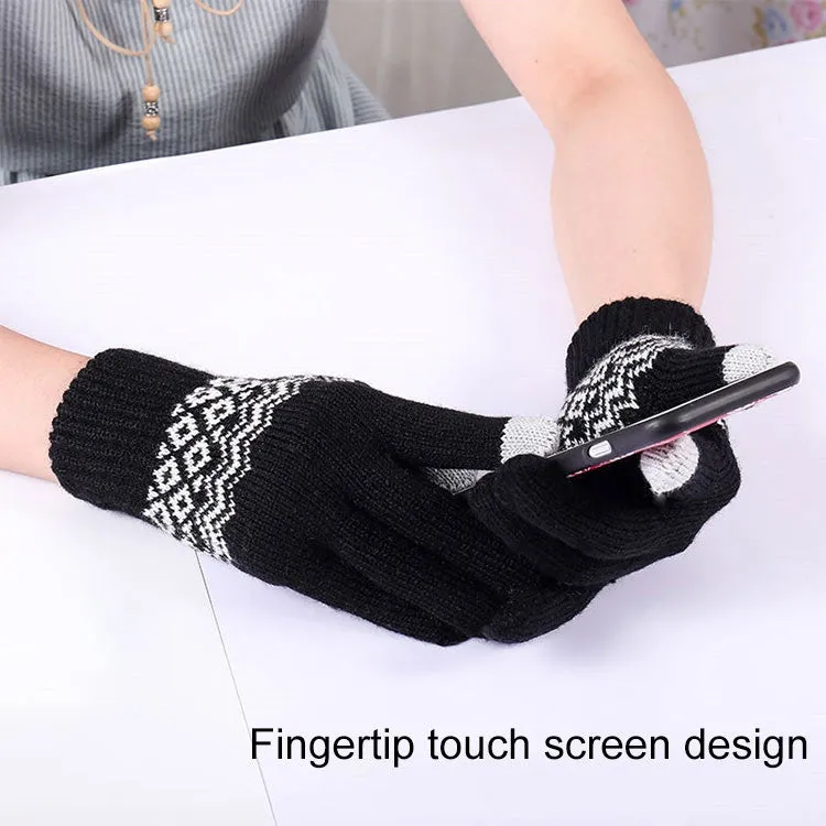 Winter Touch Screen Gloves Women Men Warm Stretch Knit Mittens Imitation Wool Thicken Full Finger Gloves(C-Grey)