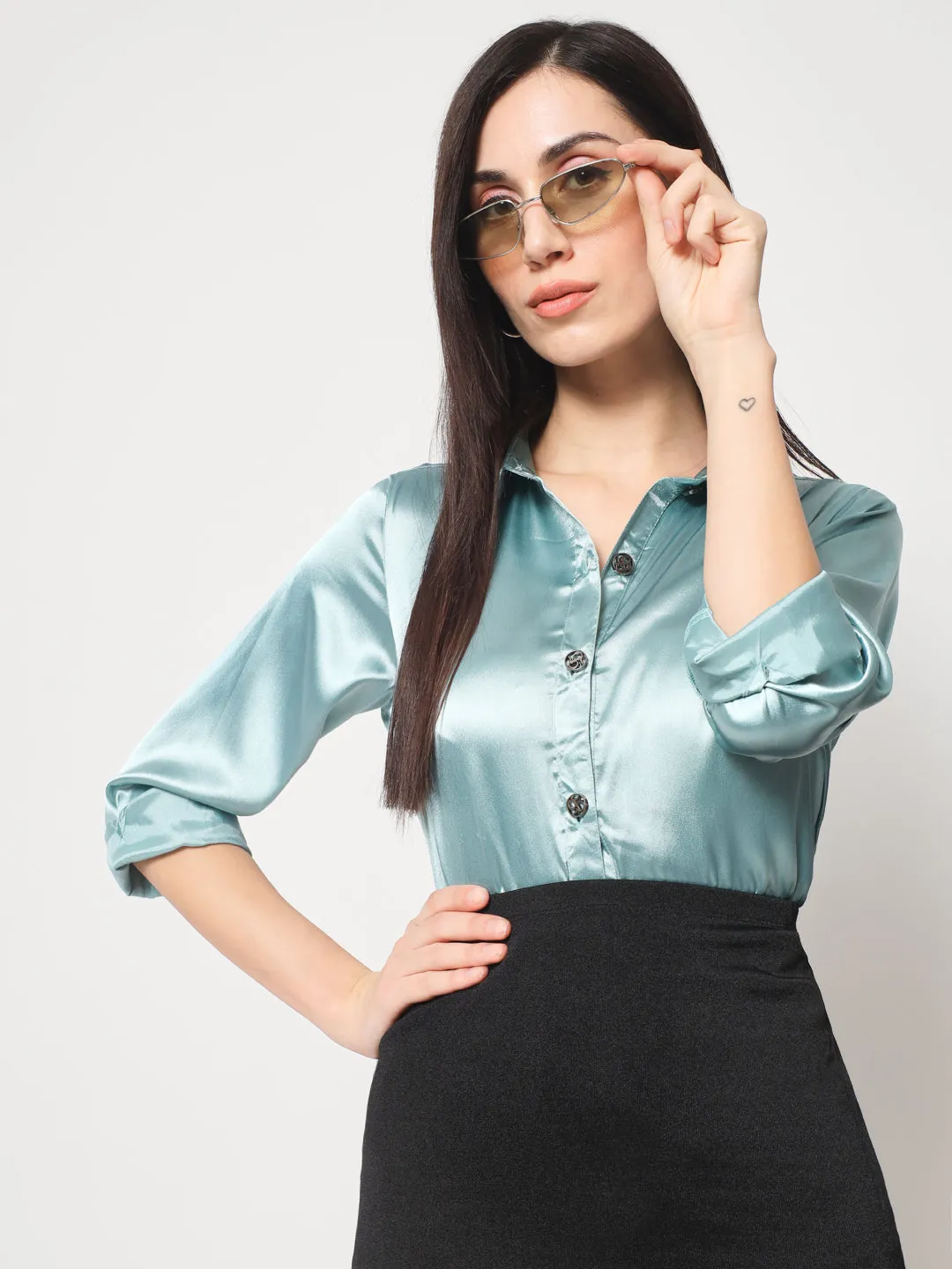 Women Blue Classic Slim Fit Casual Shirt