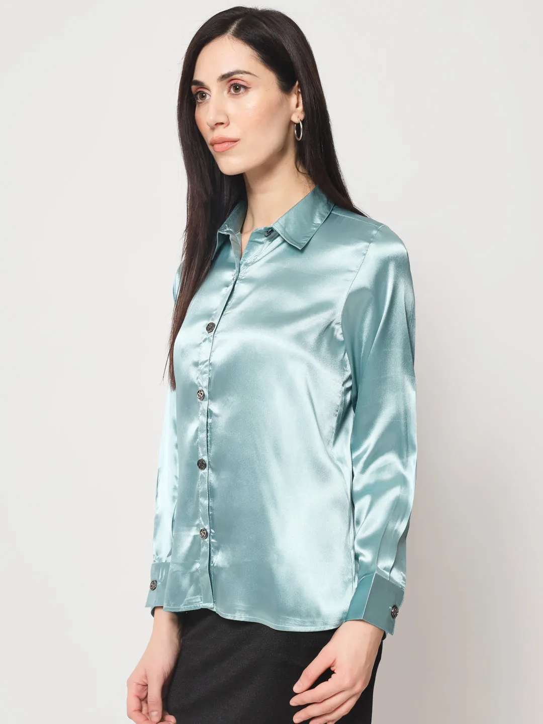 Women Blue Classic Slim Fit Casual Shirt