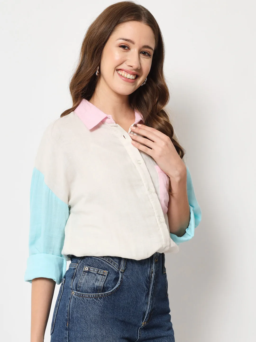 Women Classic Colourblocked Cotton Casual Shirt