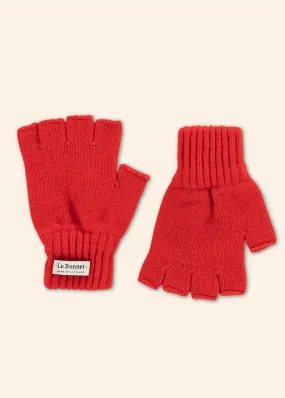 Wool fingerless gloves, crimson