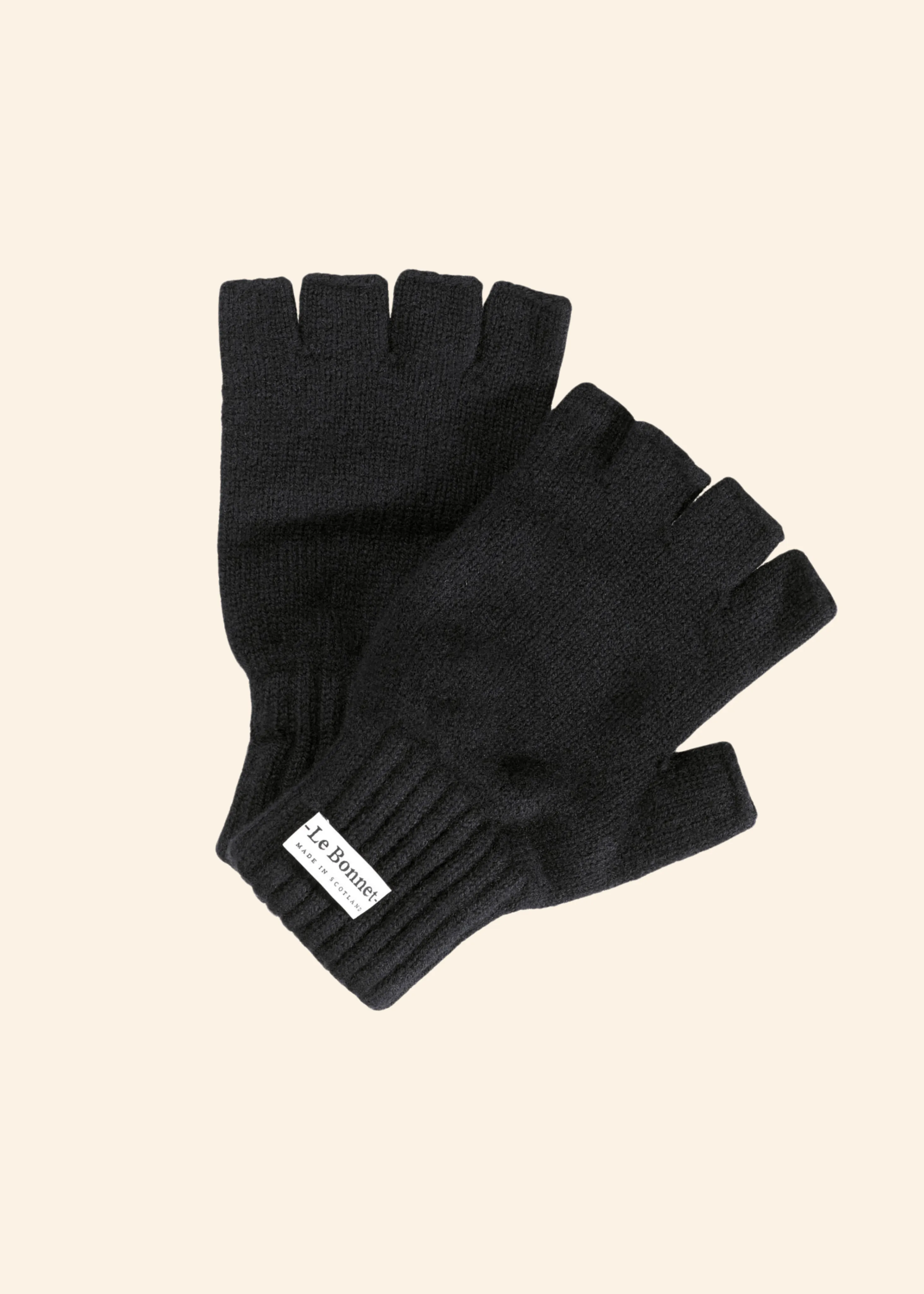 Wool fingerless gloves, onyx