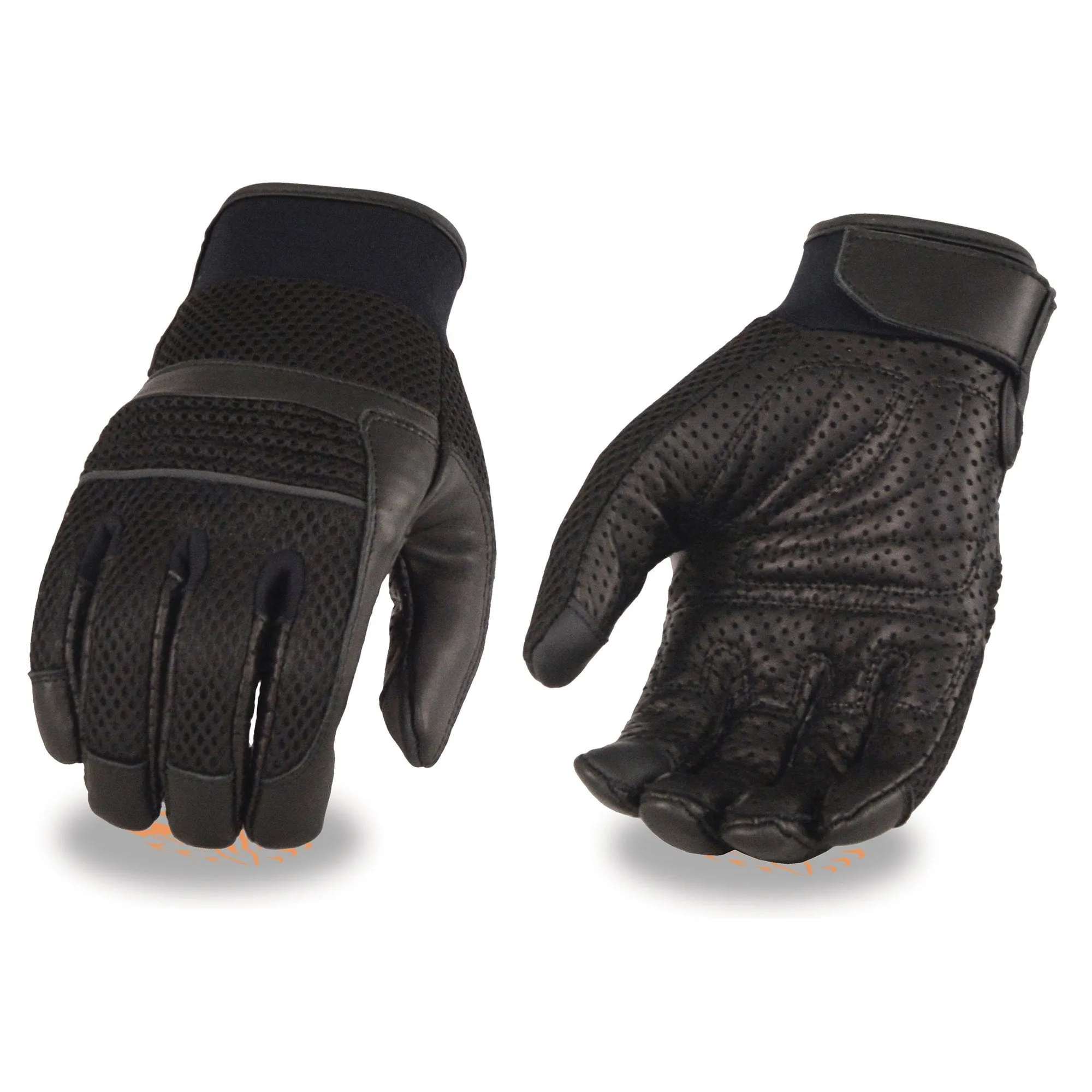 Xelement XG7503 Men's Black Leather and Mesh Racing Gloves with i-Touch Screen Fingers