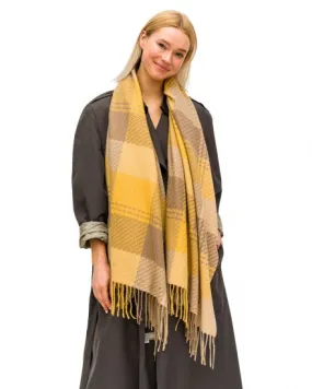 Yellow and Tan Hue Plaid Fringe Scarf