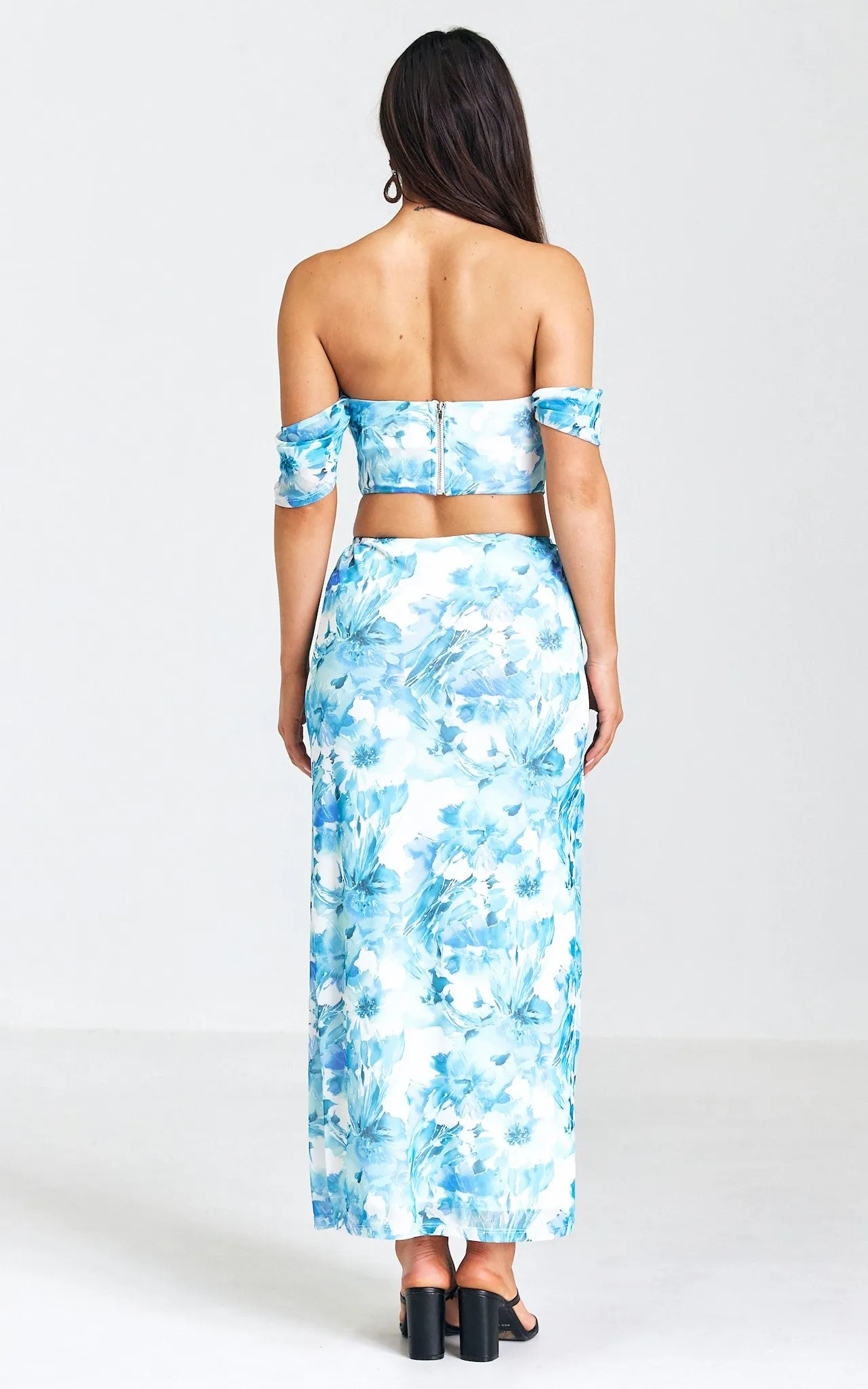 Yoko Mesh Maxi Skirt - Blue Floral