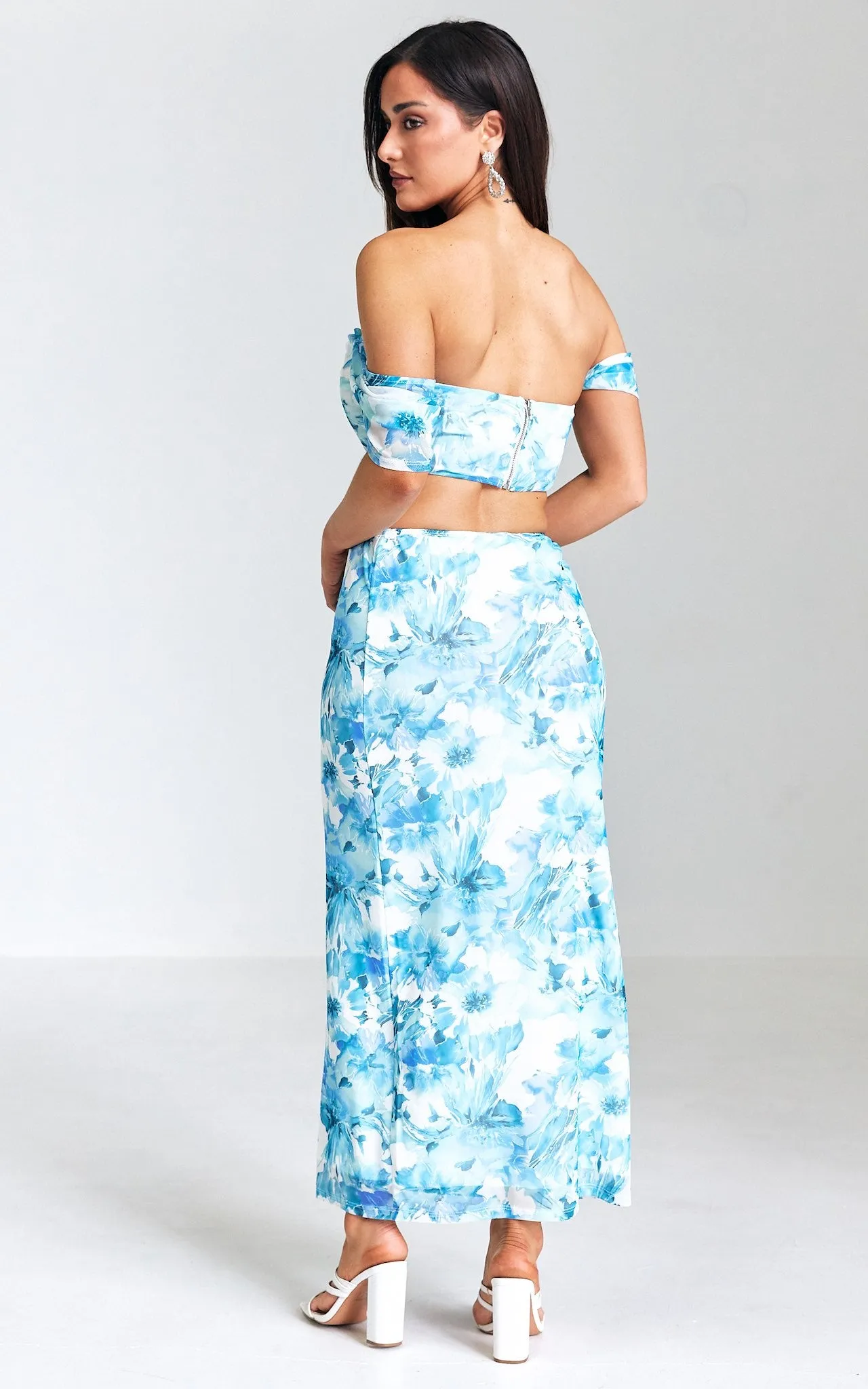 Yoko Mesh Maxi Skirt - Blue Floral